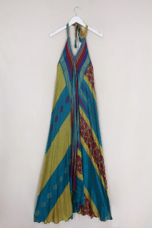 Athena Maxi Dress - Vintage Sari - Stained Glass Shimmer - Free Size M/L