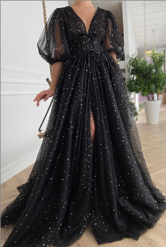 FashionSierra - Black Mesh Starry Tulle Elegant Dresses