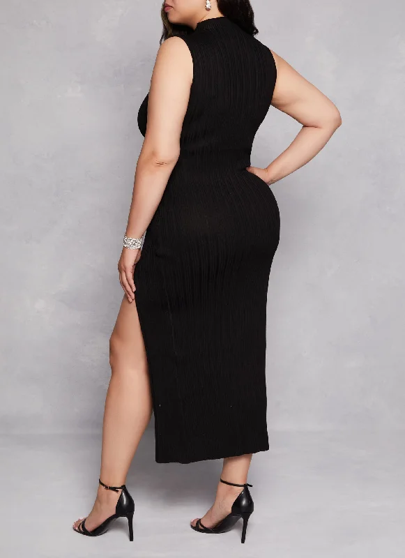 Plus Size Almost Famous Ribbed Mock Neck Maxi Dress