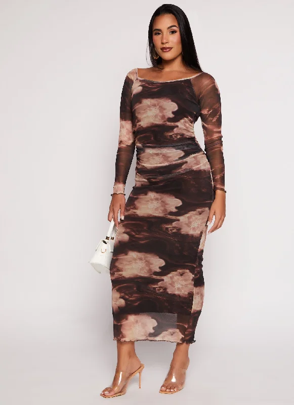 Madden Girl Patterned Mesh Maxi Dress