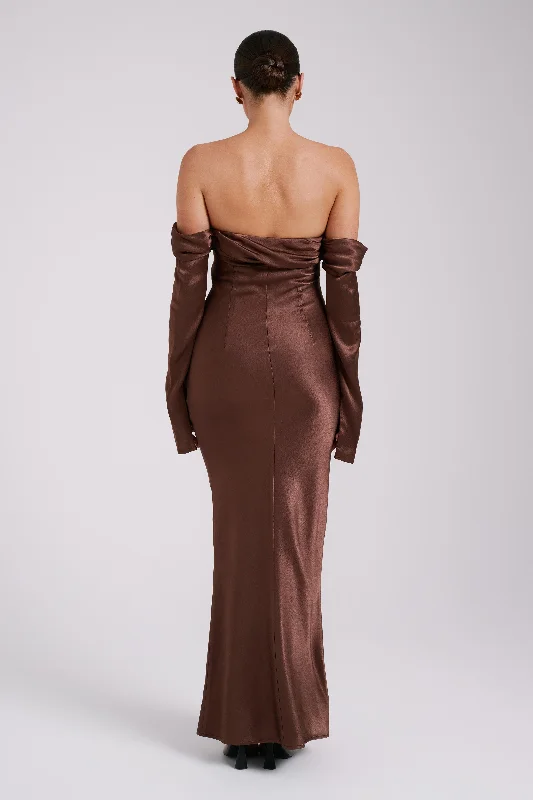 Giselle Off Shoulder Cowl Neck Maxi Dress - Mocha