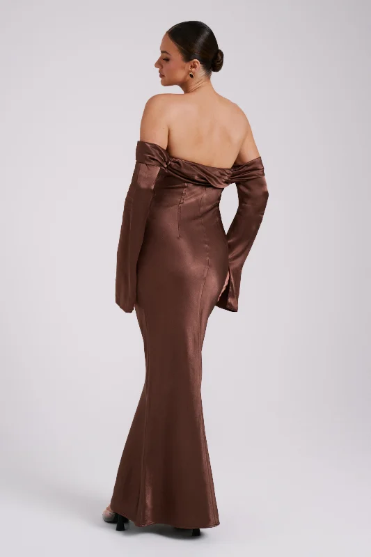 Giselle Off Shoulder Cowl Neck Maxi Dress - Mocha