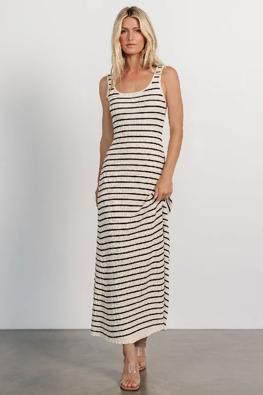 Jesse Ribbed Tank Maxi Dress | Ivory + Black