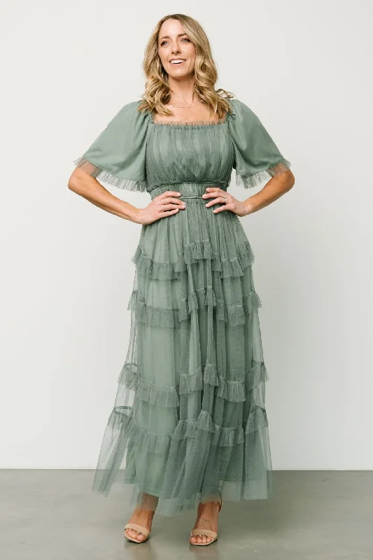 Magdalena Tulle Maxi Dress | Eucalyptus