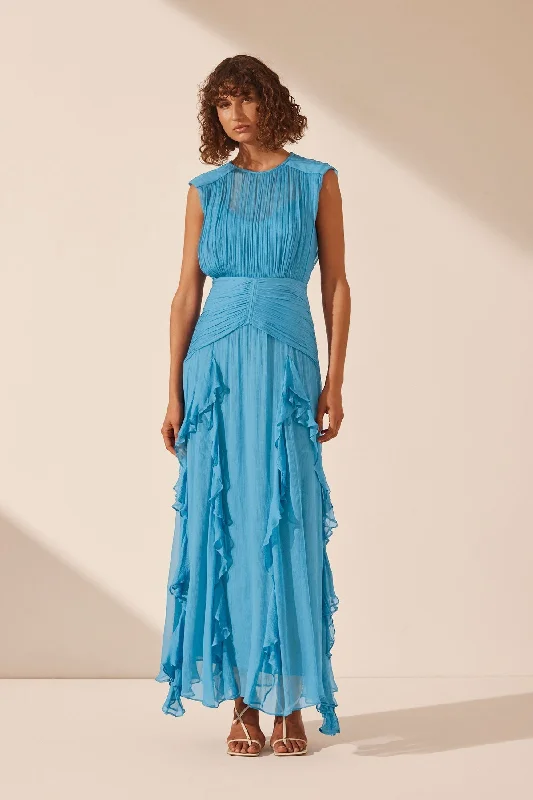 MARGOT ROUND NECK SLEEVELESS MAXI DRESS - AQUA