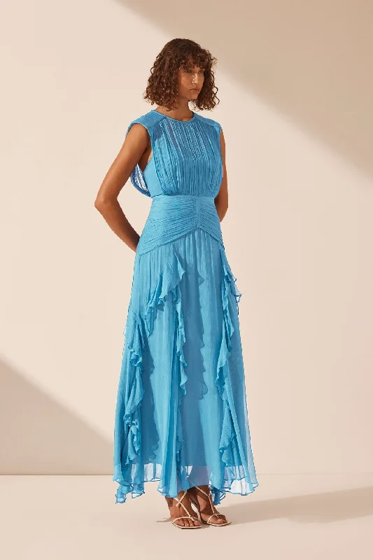 MARGOT ROUND NECK SLEEVELESS MAXI DRESS - AQUA