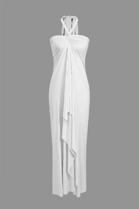 Solid Reversible Asymmetrical Tie-Up Maxi Dress