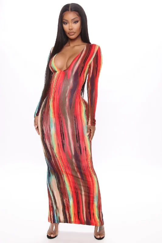 Work Of Art Long Sleeve Maxi Dress - Multi Color