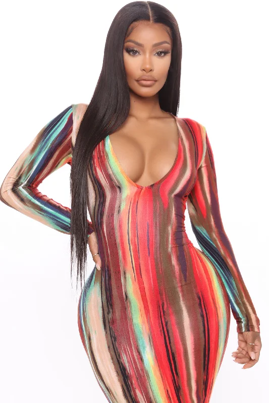 Work Of Art Long Sleeve Maxi Dress - Multi Color