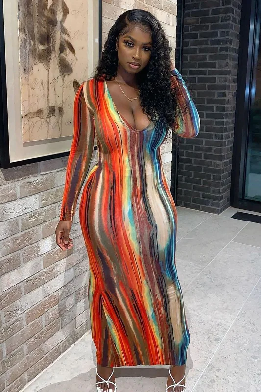 Work Of Art Long Sleeve Maxi Dress - Multi Color