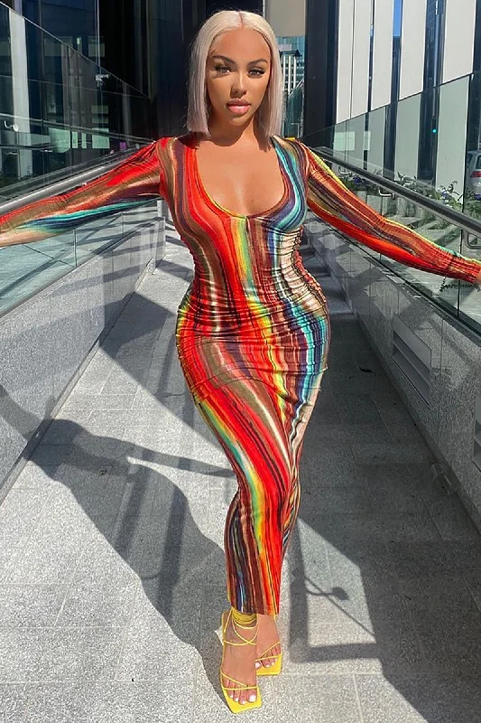 Work Of Art Long Sleeve Maxi Dress - Multi Color