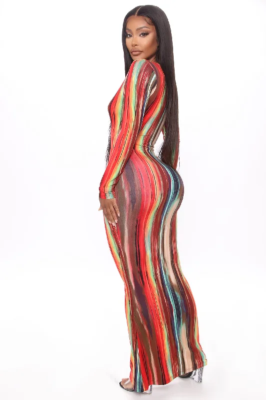 Work Of Art Long Sleeve Maxi Dress - Multi Color