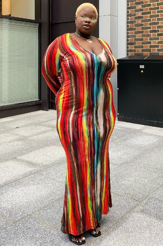 Work Of Art Long Sleeve Maxi Dress - Multi Color