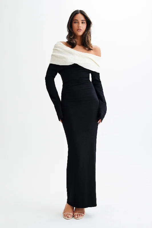 Yoko Contrast Knit Maxi Dress - Black And White