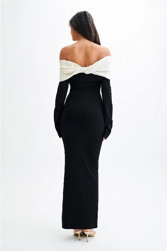 Yoko Contrast Knit Maxi Dress - Black And White