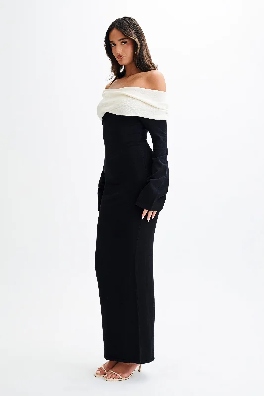 Yoko Contrast Knit Maxi Dress - Black And White