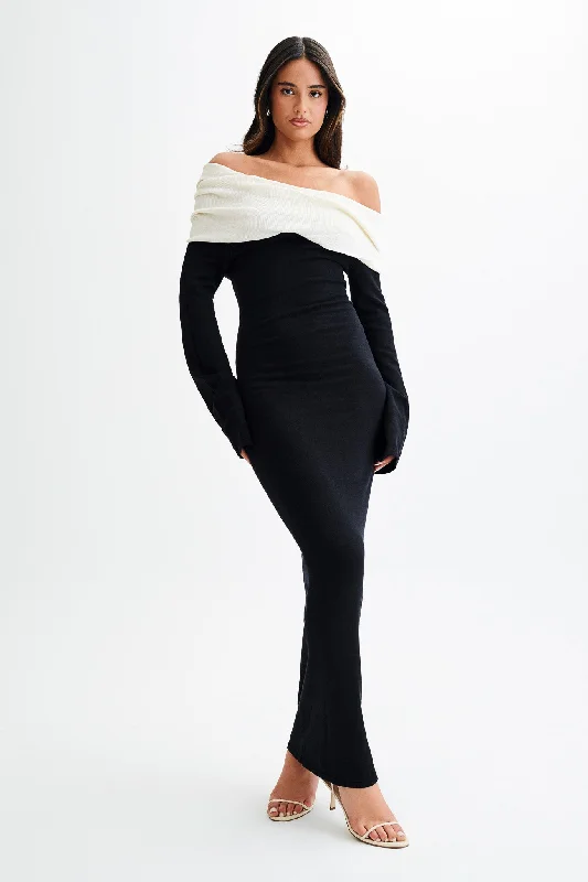 Yoko Contrast Knit Maxi Dress - Black And White