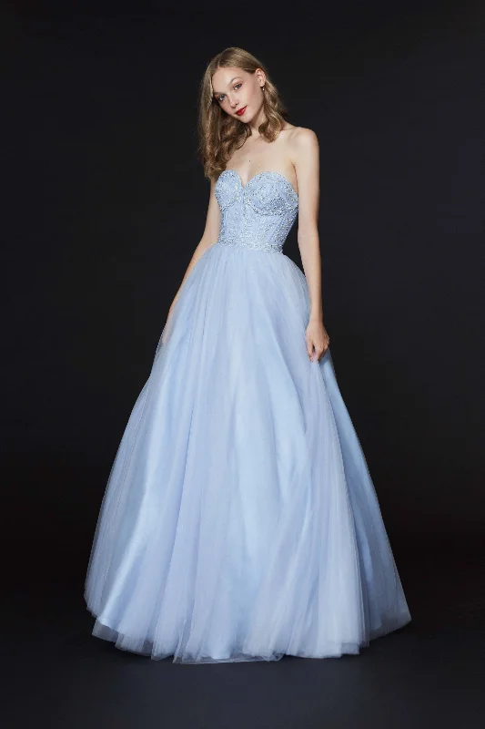 Angela & Alison - 91083SC Embroidered Corset Bodice Tulle A-Line Dress