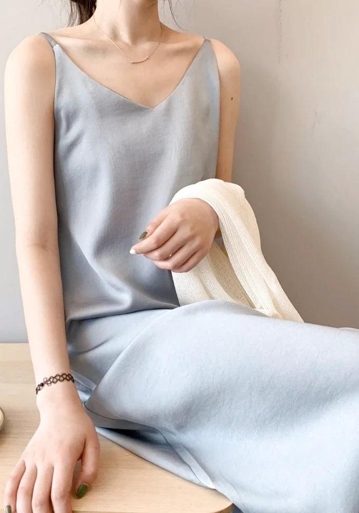 Blue Satin Dress Long