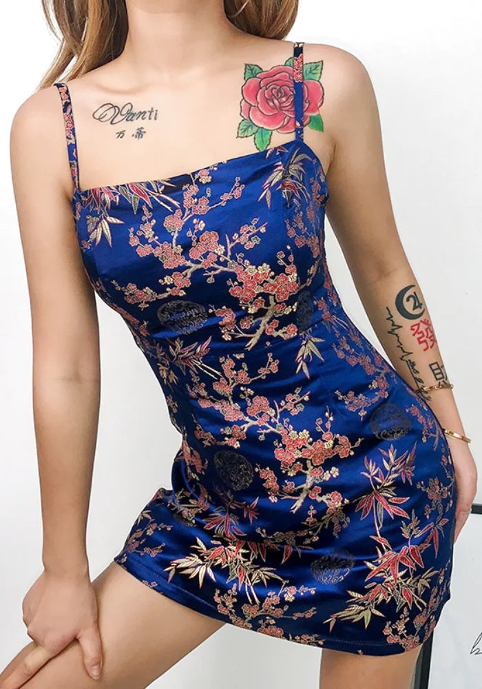 Chinese Blue Satin Dress