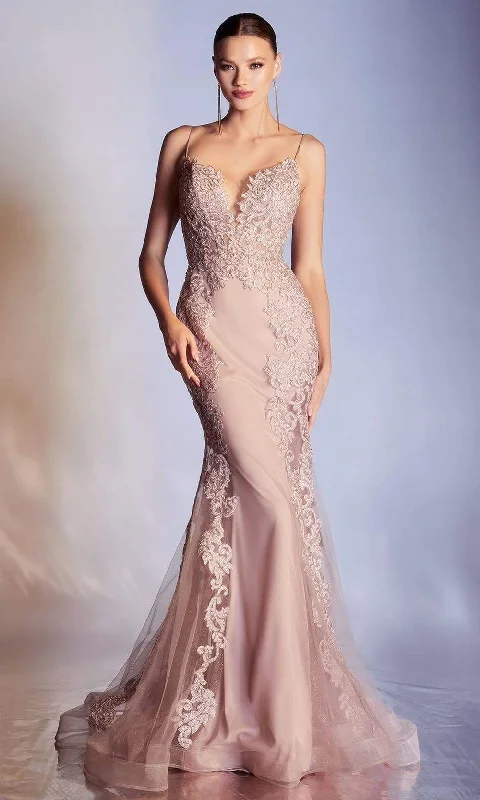 Cinderella Divine - CD945SC Embroidered Detailed Sheath Gown