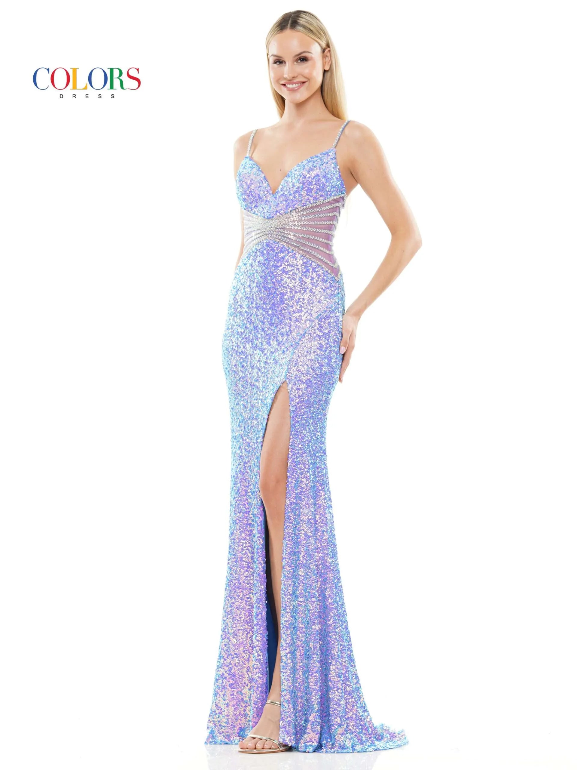 Colors Dress 3300 Size 6 Lilac Long Sequin Sheer Cutout Crystal Lined Prom Dress Corset Slit Gown Pageant