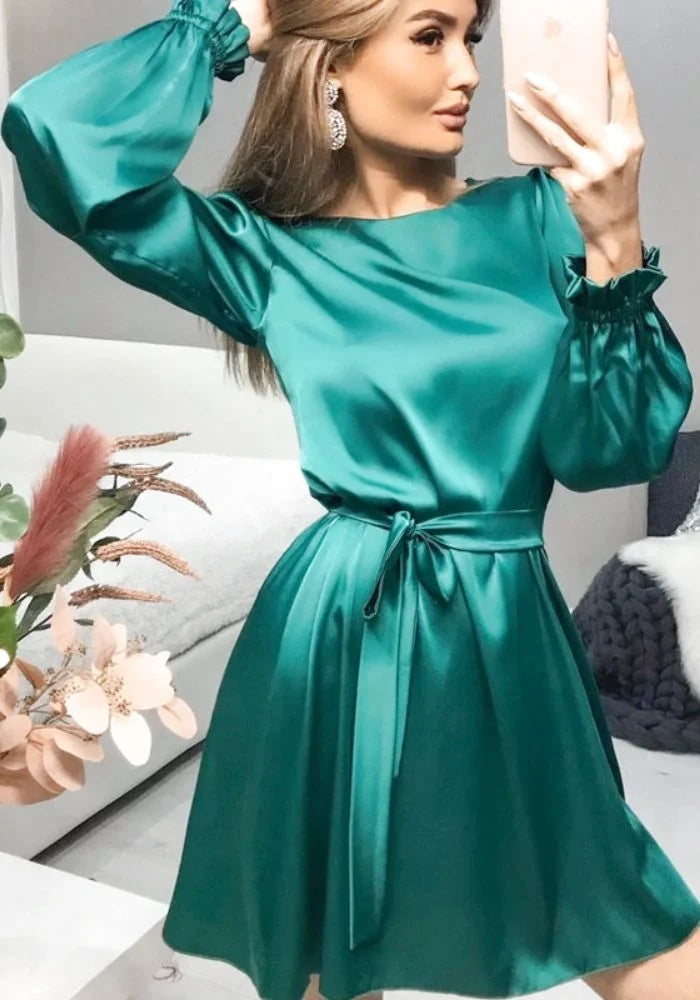 Emerald Green Satin Dress Short