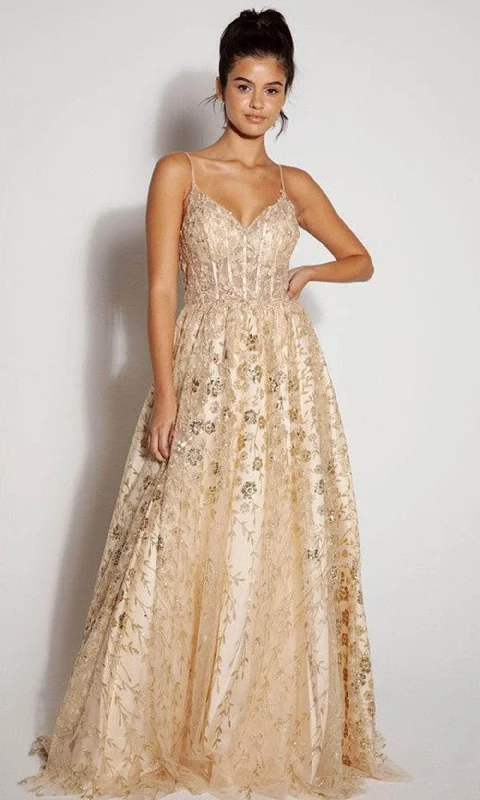Eureka Fashion 9908 - V-Neck Sheer Corset Prom Gown