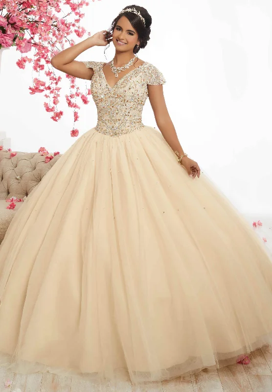 Fiesta Gowns - 56335SC Cap Sleeves Bead Accent Ballgown