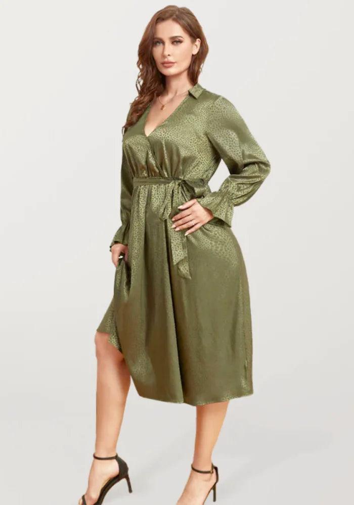 Green Satin Jacquard Dress