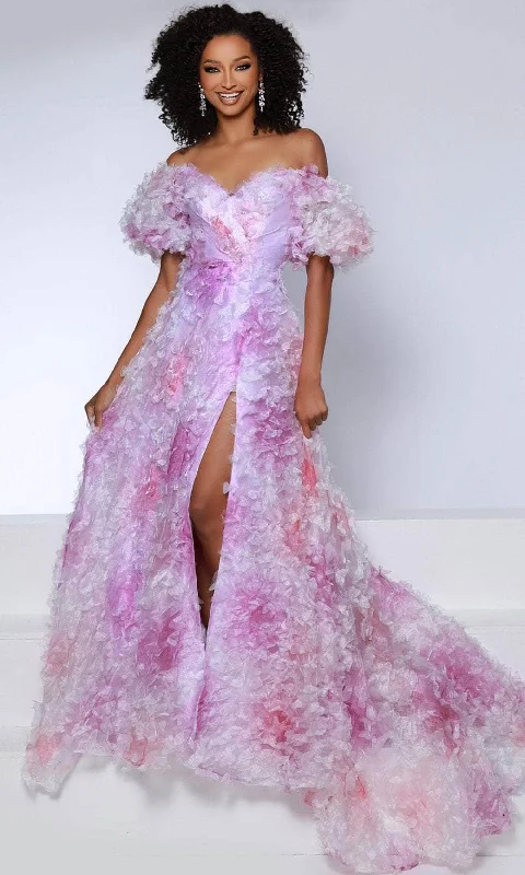 Johnathan Kayne 2833 - Appliqued Puff Sleeve Prom Dress