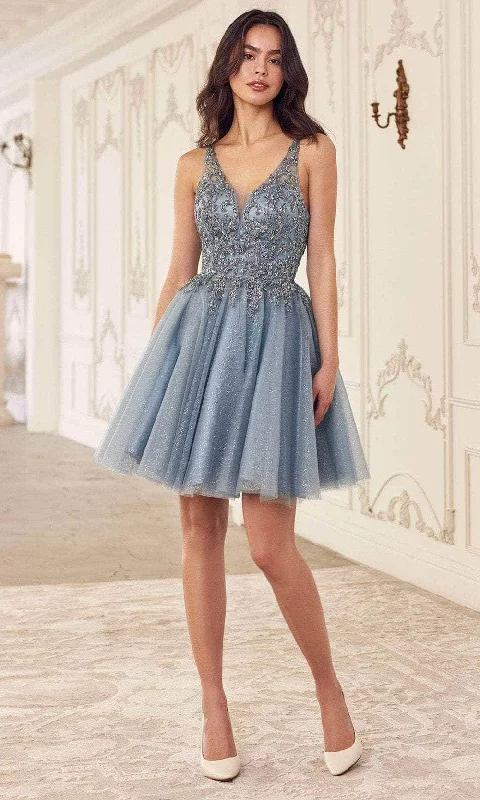 Ladivine CY022 - Embellished Tulle Cocktail Dress