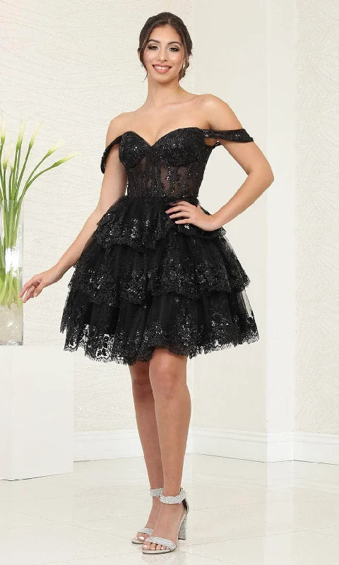 May Queen MQ2094 - Glitter Tiered Cocktail Dress