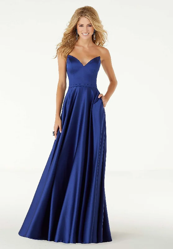 Mori Lee - Sweetheart Fitted Pocket Satin A-Line Dress 45043