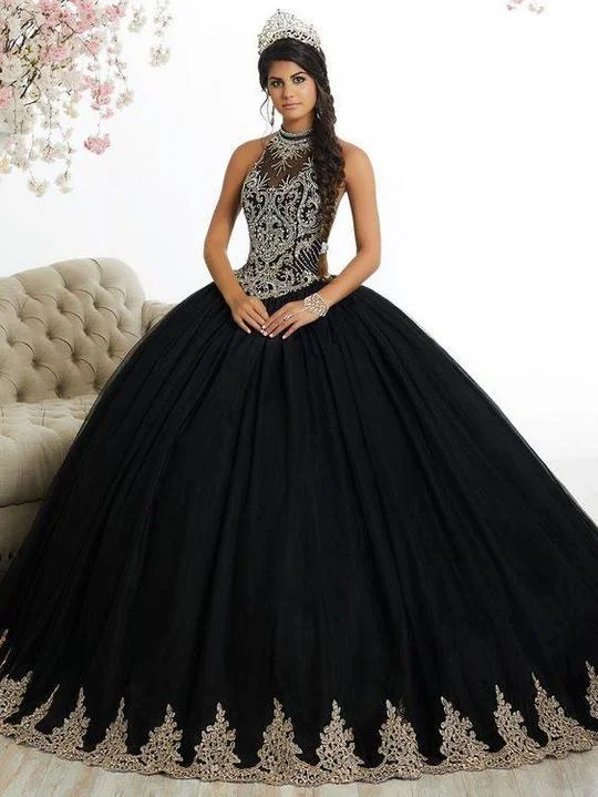 Quinceanera Collection - 26881SC Beaded Appliqued High Neckl Ballgown