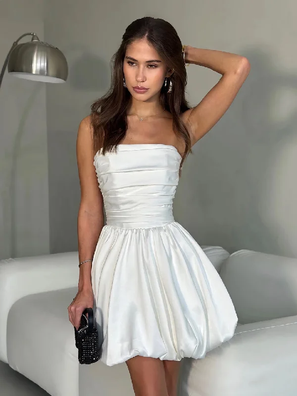 White Satin Bandeau Skater Dress