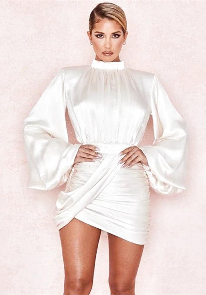 White Satin Draped Dress