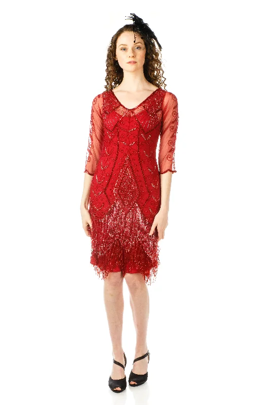 1920s Deco Fringe Party Dress in Red Tunics Fashionable trendy