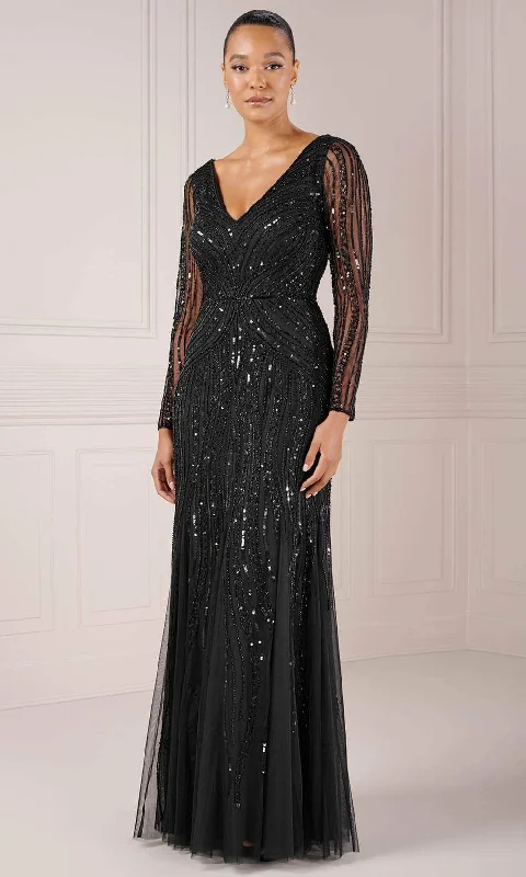 Adrianna Papell Platinum 40445 - Long Sleeve V-Neck Evening Dress Tunics Long Elegant