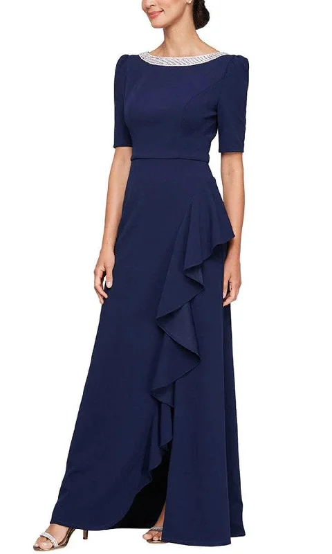 Alex Evenings 8260436 - Embellished Bateau Neck Elbow Sleeve Evening Dress Tunics Long Elegant