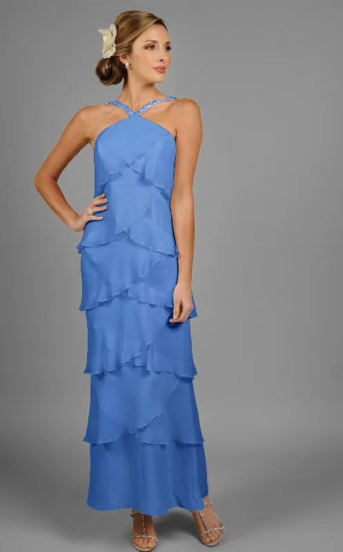 Alexander by Daymor - 703451 Halter Jeweled Straps Tiered Evening Dress Crew Neckline Casual