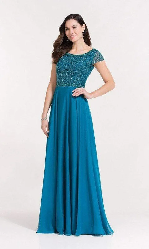 Alyce Paris - 27191 Embellished Short Illusion Sleeve A-Line Evening Dress - 1 pc Slate Grey In Size 10 Available Tunics Favorite customer