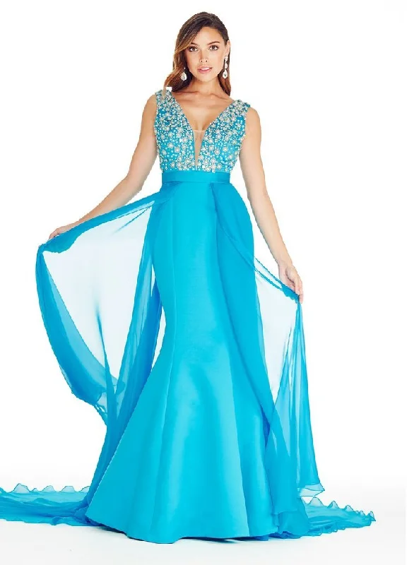 Ashley Lauren Plunging Evening Dress with Overskirt 1277 - 1 pc Turquoise in Size 2 Available Tunics Trendy modern