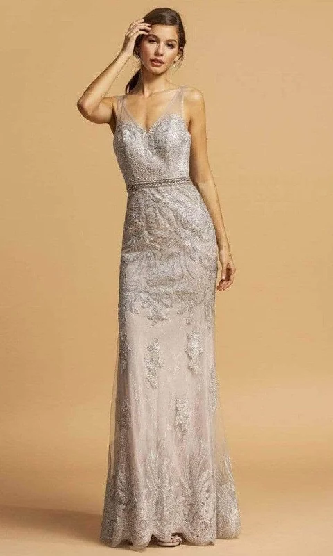 Aspeed Design - Appliqued Lace Evening Dress L2096 Tunics Satin smooth