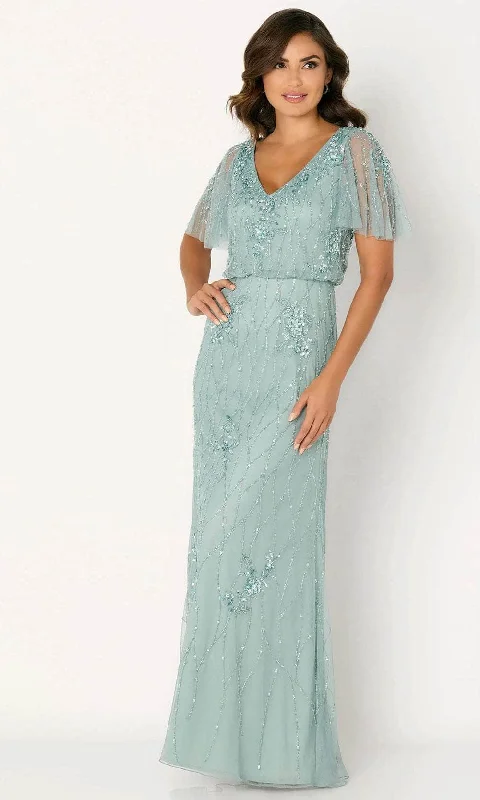 Cameron Blake CB780 - Flutter Sleeve Embroidered Evening Dress Turtleneck Neckline Stylish