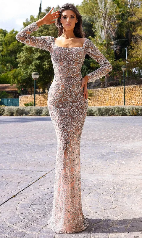 Chic and Holland HF110313 - Square Swirl Beaded Evening Dress Tunics Leisure comfortable