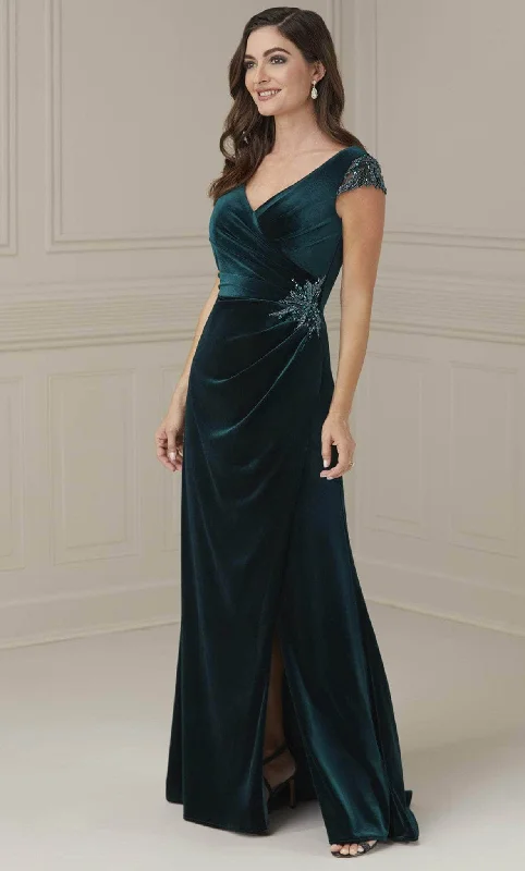 Christina Wu Elegance 17108 - Beaded Velvet Evening Dress Off-the-shoulder Chic Trendy
