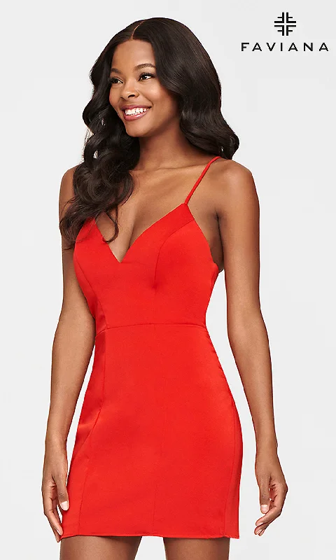 Corset-Back Faviana Short Red Cocktail Party Dress Off-the-shoulder Chic Trendy
