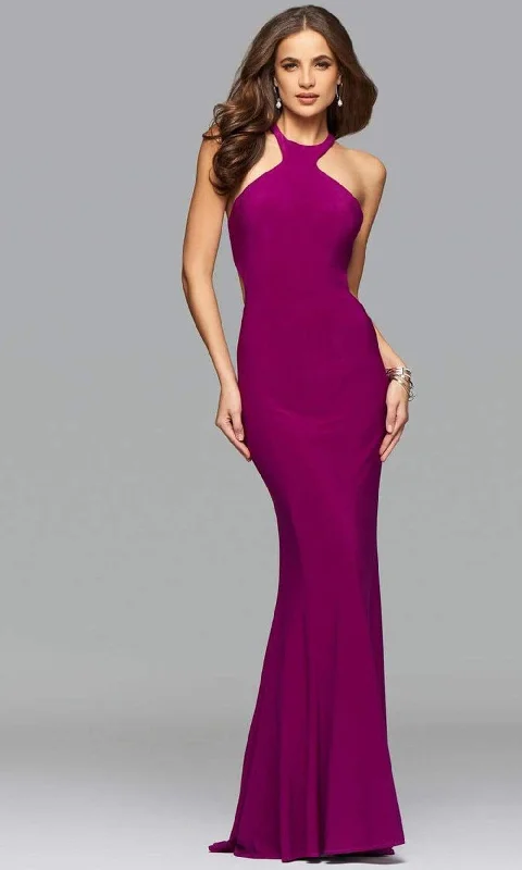 Faviana - Jersey halter evening dress with cut-out and lace up back 7894SC - 1 pc Wild Orchid In Size 6 Available Sequined Elegant Party