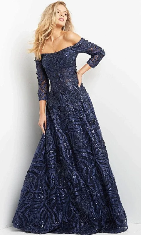 Jovani - Long Off Shoulder Evening Dress 06792SC Turtleneck Warm Winter